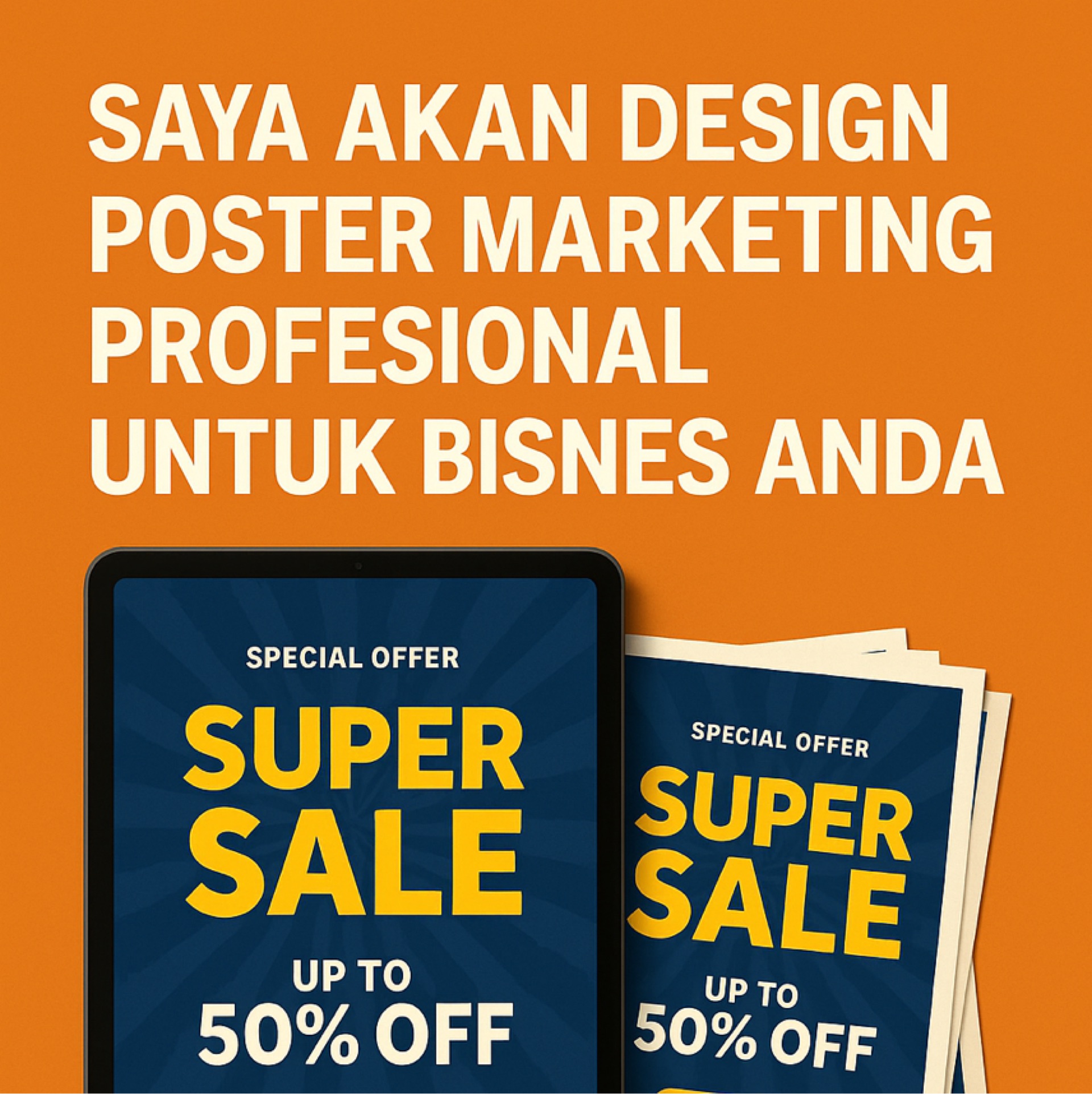 Saya akan design poster marketing & media sosial yang profesional untuk bisnes a